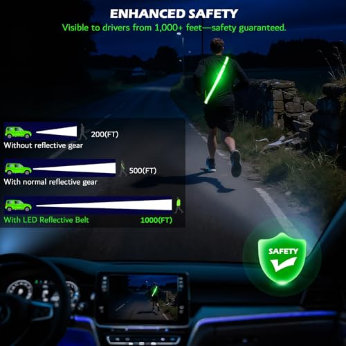 Hoeraonr Lauflicht Joggen mit Reflektoren Gürtel,LED Lauflampe Hochsichtbare Verstellbar Nacht Sicherheitslicht Laufgürtel für Joggen Laufen Running Fahrradfahren Hundewandern Outdoor Sports