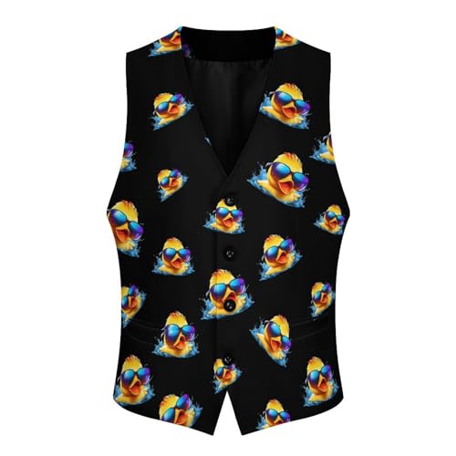 Rubber Duck with Glass Suit Vest for Men Slim Fit Tuxedo Waistcoat Button V Neck Business Coat3