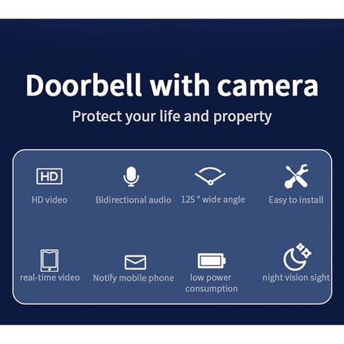 Câmera de campainha sem fio WIFI com campainha de porta com ângulo amplo de 125° Campainha interna v