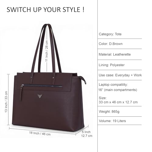 Image of Premium Women's Laptop Tote Bag | Handcrafted Leatherette Shoulder Handbag | 2 Pocket Stylish Office & Casual Carry Bag
