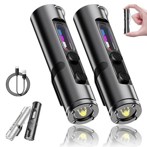 ???????????????????????????? ???????????????? - The Ultimate Everyday Micro Tool, 500 Lumens Mini Rechargeable EDC Tactical Flashlight, 3 Brightness, Waterproof, with Hat Clip, for Camping, Emergency, Hiking (Black*2)
