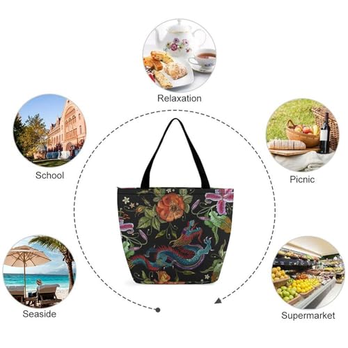 Sac à main dragon coloré de grand format, l'excellence du cabas de voyage - 5
