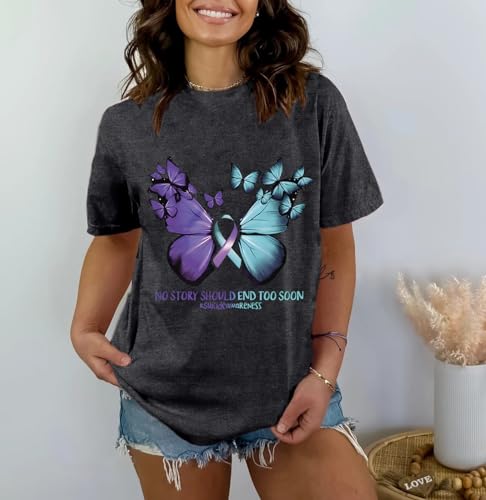 Women Suicide Awareness Shirts Suicide Prevention T-Shirt Teal Purple Ribbon Tee Tops4