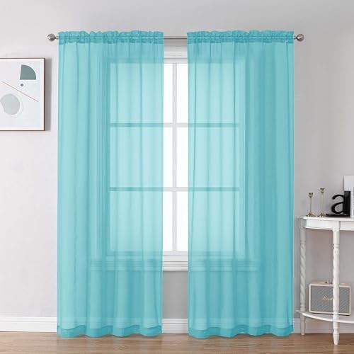 Image of Chyhomenyc Aqua Sheer Curtains 72 Inch Length 2 Panels, Light Filtering Soft Airy Rod Pocket Voile Window Curtain Drapes for French Door Bedroom Living Room, Each 42Wx72L