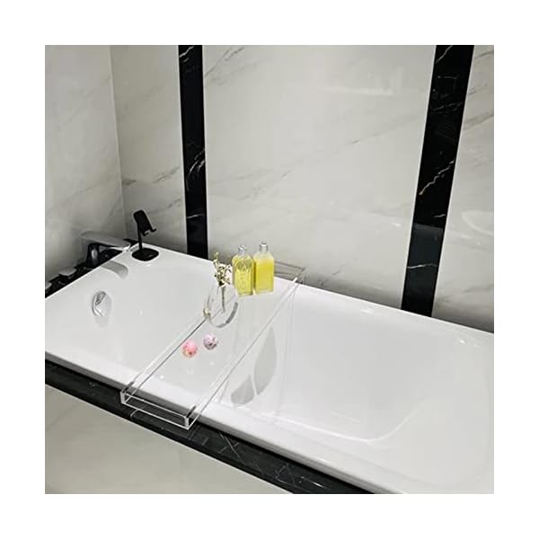 WIGING Transparentes Badewannen-Caddy-Tablett, Spa-Board Luxus-Badezimmer-Badewannen-Tisch, wasserdichtes Acryl-Regal, Badewannen-Trennwand für Bücherregal, Weinglashalter (Farbe: transparent, Größe: – Bild 6