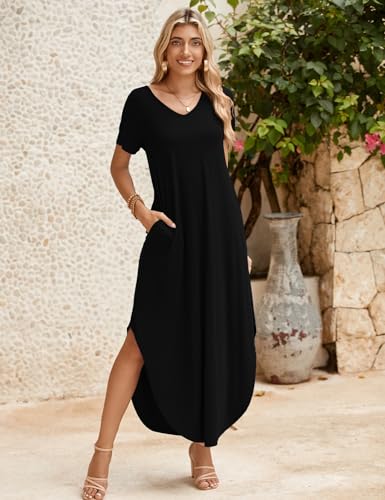 Image of JollieLovin Womens Plus Size Casual Summer Maxi Long Dress Short Sleeve T-Shirt Loose Sun Dress(L-5X)
