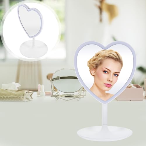 Miroir maquillage led cœur miroir cosmétique éclairé compact de table - 7