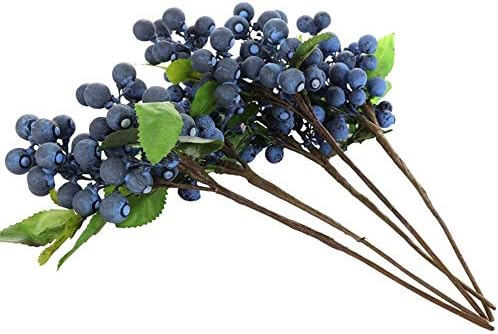 RTWAY Artificial Blueberry Fruit,Holly Christmas Berries for Home Wedding Festival Holiday Christmas Tree Decorations,5 Pcs