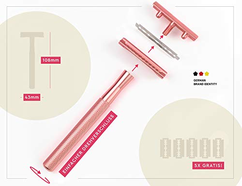 Foto von BECCI Rasierhobel Damen rosé gold – Metall [mit 5 Klingen] – nachhaltig, umweltfreundlich zero waste Rasierer | Safety Razor Women – Rasierhobel Frauen