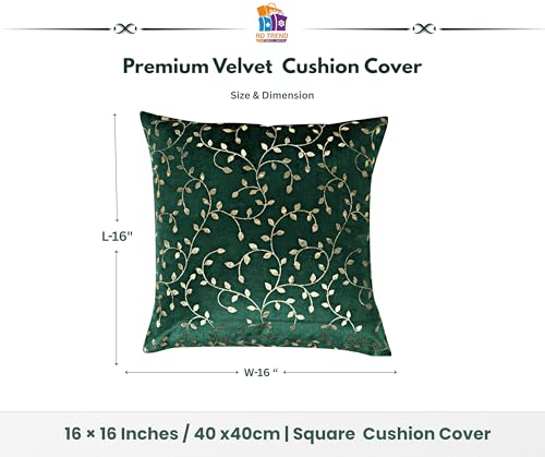 Image of RD TREND Premium Velvet Cushion Covers Set of 5 | Soft Decorative Throw Pillow Covers for Sofa, Bed & Living Room | Cushion Cover 16 inch x 16 inch (40x40 cm) Dark Green
