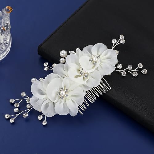 Peine para cabello nupcial con cristales y perlas miniatura 4