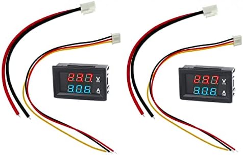 JZK 2 Packs DC 0-100V 10A mini digital voltmeter ammeter for car electric motorcycle battery voltage volt ampere current monitor gauge meter, blue red dual display