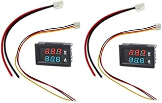 JZK 2 Packs DC 0-100V 10A mini digital voltmeter ammeter for car electric motorcycle battery voltage volt ampere current monitor gauge meter, blue red dual display