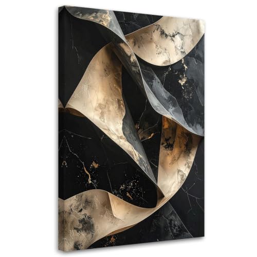 Cuadro abstracto para salón y dormitorio, lienzo moderno negro y dorado de 40 x 60 cm sin marco