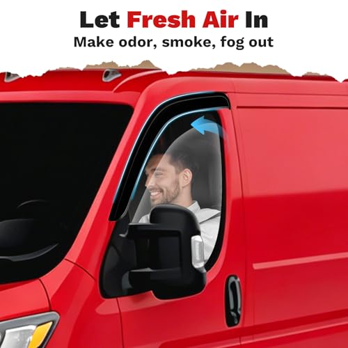 Image of Canvcle ProMaster Rain Guards - Window Visors for Ram ProMaster 2014-2025 2026, Outside-Mount Tape-On Side Window Wind Deflectors for ProMaster Accessories, Vent Visors Shades Rainproof 2PCS Black