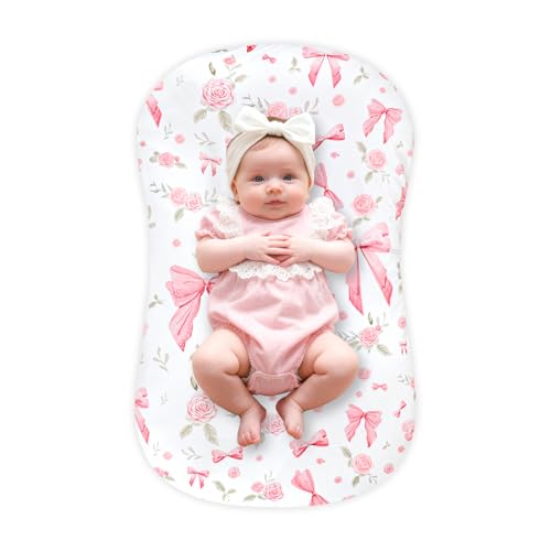 Jundetye Baby Lounger Cover Grils Boys, Soft and Comfortable Newborn Lounger Cover, Breathable and Stretchy Infant Nest Slipcover, Compatible with Snuggle Me Newborn Lounger, Cover Only (Pink Rose)