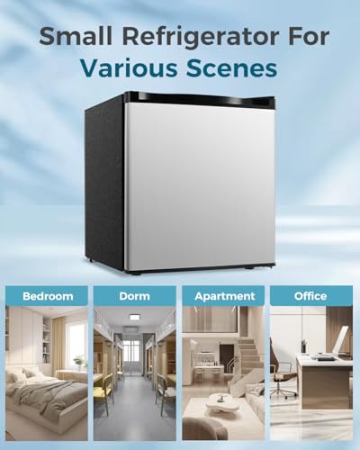 Image of Feelfunn Mini Fridge with Freezer - 1.7 Cu.Ft Single Door Mini Refrigerator with Adjustable Thermostat, Energy Saving, Low Noise, Small Fridge for Bedroom, Office, Dorm, Apartment, Classroom - Silver
