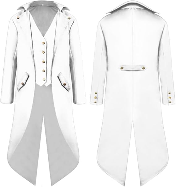 QIANLAIA Men's Steampunk Jacket Medieval Victorian Gothic Halloween Costume Renaissance Vampire Cosplay（01-White，XL）