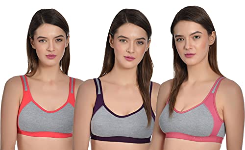 Image of Aimly Women's Cotton Seamless Non-Padded Full Coverage Sports Bra - (Pack of 3)