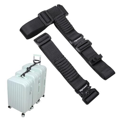 Image of Vigorport Luggage Straps, Metal Luggage Connector Straps for Suitcases, Stretchable Add A Bag Adjustable Attachment Accessories Belts (Black-All Metal Buckle, Large)