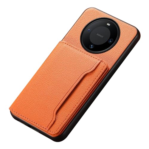LYJSMGZ Card Holder Case for Huawei Mate 80 Pro Max/80 Pro/80, Invisible Bracket Shockproof Cover Light Skin-Friendly Leather Case,Orange,Mate 80