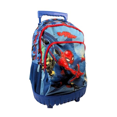 mybagstory - Spiderman – Sac à roulettes garçon 43x33x20,5 cm – Trolley Scolaire avec 3 Compartiments zippés – Poignée télescopique et roulettes – Cartable Primaire