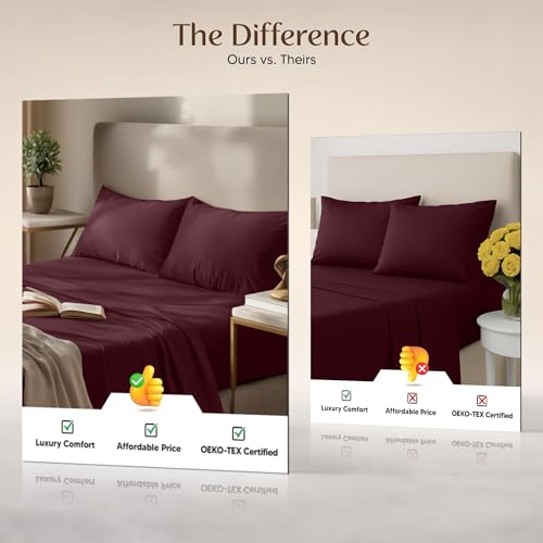 Image of Utopia Bedding Full Size Sheet Set - 4 Piece Bed Sheets, Soft and Breathable Microfiber, Includes 1 Fitted Sheet, 1 Flat Sheet and 2 Pillowcases - Oeko Tex (Burgundy)