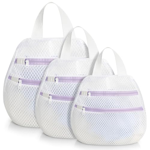 Cozary 3 Pièces Filet Linge Machine à Laver, Double Couche Filet a Linge Avec Poignées, Sac de Lavage Réutilisable en Maille, pour Soutien-Gorge, Chaussettes, Violet (30x30cm, 40x40cm, 50x50cm)