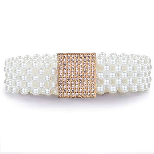 Barry.Wang Pearl Belts Gift for Women and Necktie Hanky Cufflinks Wedding Sash Belt for Dress Crystal Rhinestone Off White Waist Chain 95cm4
