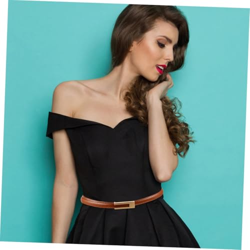 2Pcs Thin PU Leather Belt for Women Classic Vintage Waist Belt with Buckle for Dresses Jeans and Casual Outfits Durable Versatile Fashion Accessory Caramel4