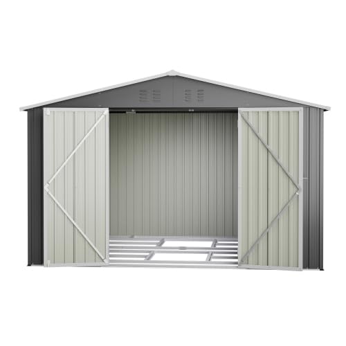 Abri compact avec base en métal (229 x 111 x 182 cm) – Résistant aux intempéries et verrouillable, idéal pour terrasse et jardin – Gris