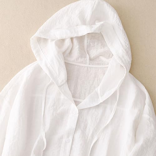 Cotton Linen Hoodie Women Sun Protection Swimsuit Beach Coverups Lightweight Long Sleeve Hooded Button Down Shirts4