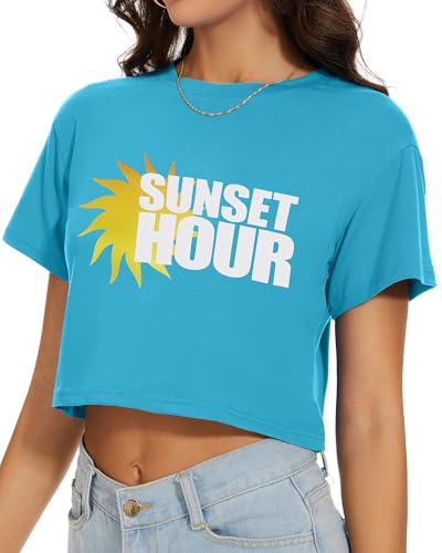 Image of Womens Summer Crop Tops Short Sleeve Round Neck T-Shirts Loose Fit Casual Blouse 2026
