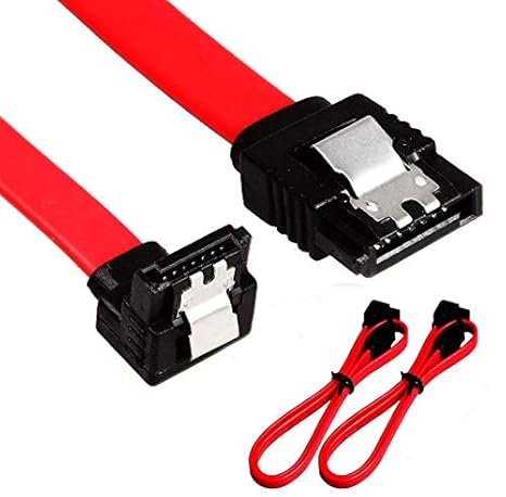 Hulk SATA 3 Cable 6.0 Gbps SATA Cable with Locking Latch (SATA III) Straight to 90 Degree Angle(Red)  12 Inches (Pack of 2)