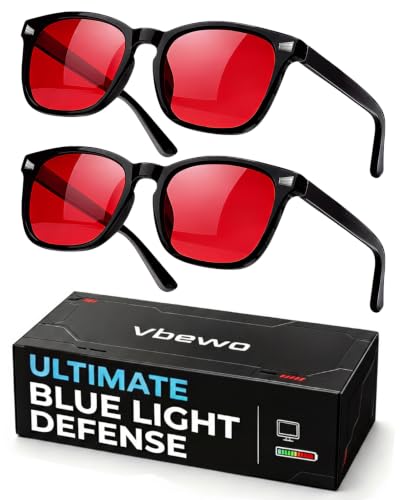 Image of 2 Packs Professional Sleep Glasses with 99.9% Blue Light Blocking Dual AR Coatings Red Lens, Computer Gaming Glasses for Men Women, Anti Fatigue & Eye Strain