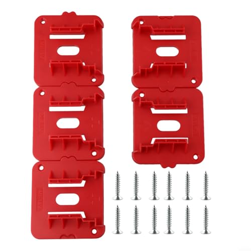 TDCuizent Lot de 5 supports muraux pour piles de 18 V pour 48-11-1812 1815 1820 1828 1835 1840 1850 1852 1860 1862 1865 1880 en plastique ABS rouge