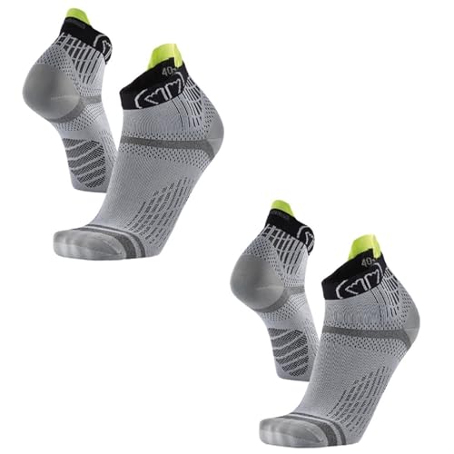 Sidas Lot de 2 Paires Chaussettes Run Feel Course à Pied, 3 bandes de grip anti-dérapantes, Tricotage aéré, Gestion des odeurs, Chaussettes Running Homme et Femme