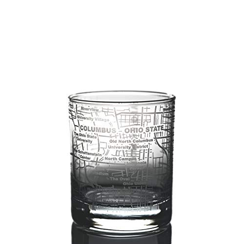 Greenline Goods Whiskey Glasses – Etched Ohio State Campus Map (Single Glass) - 10 Oz Tumbler Gift - Game Day Old Fashioned Rocks Glasses