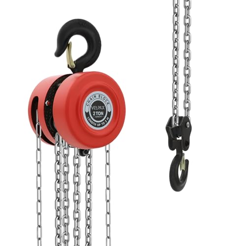 Polipasto manual de Cadena 2T 2000kg, Cadena de acero Manganeso G80 Galvanizada Completa (3m), Libre Aceite & Antióxido, Gancho Seguridad para Polea/Elevación/Cabrestante