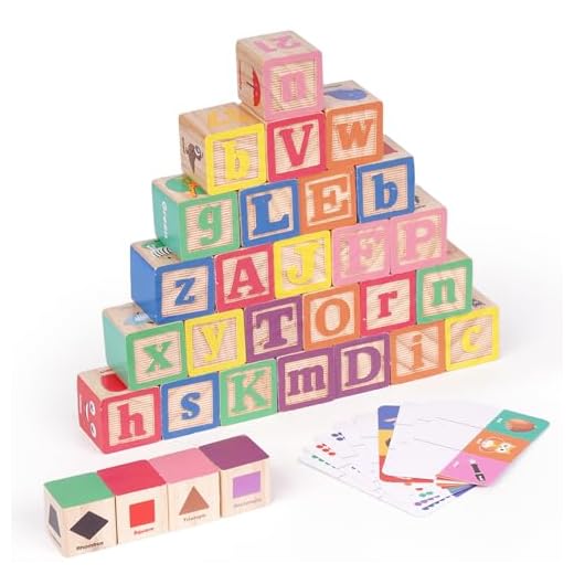 Wooden ABC Building Blocks for Toddlers,30 PCS Montessori Alphabet & Number Learning Toy with Matching Cards, Preschool Educational Toy for Stacking, Counting, Sensory Play, Gifts for Kids Boys Girls