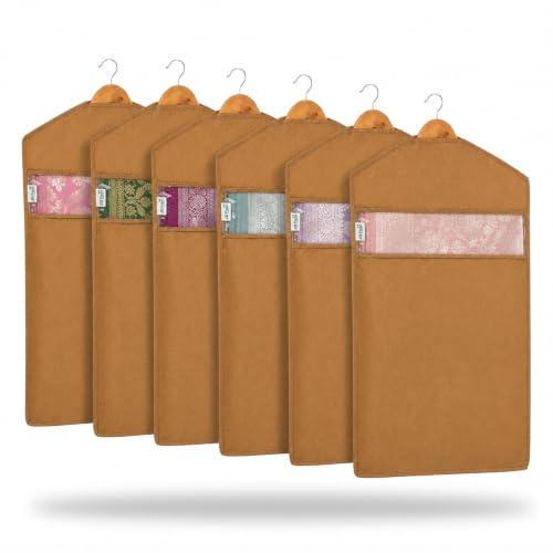 Image of JD FRESH 6 Pack Hanging Saree Bag for Wardrobe /Non Woven Clothes Bags for Storage /Breathable Hanging Saree Covers /Transparent Window Cloth Storage Bag /Stoarge Covers with Zip (Orange)