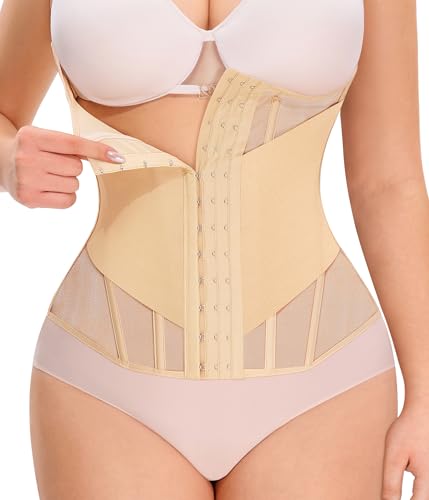 Nebility Waist Trainer for Women Corset Shapewear - Mesh Faja Body Shaper Waist Cincher Tummy Control Girdle Daily Wear Beige