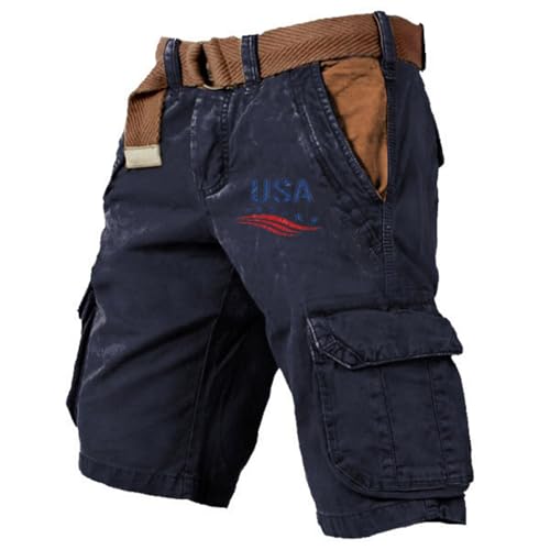 Pantalones cortos tipo cargo para hombre con entrepierna de 7 pulgadas, pantalones de senderismo, resistentes al agua, elásticos, ajuste recto, pantalones de correr con bolsillos, marino, Medium