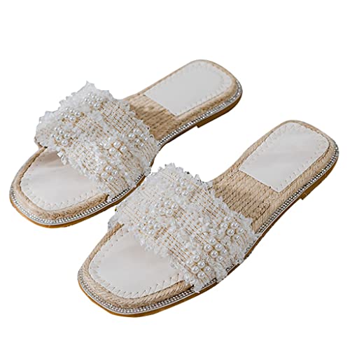 Sandales plates à bout ouvert femme chaussure été plage coton blanc 36