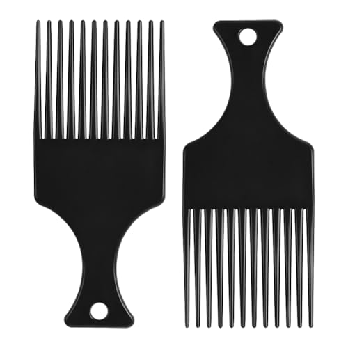 ALIIP Afro Combs for Curly Hair Black Wide Tooth Hair Pick Comb Set for Detangling Men & Women Styling for Curly Frizzy Thick Hair (15 x 6.3 cm) 2-Pack