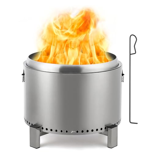 20.5in Low Smoke Outdoor Mini Fire, Stainless Steel Smokeless Fire Pit for Outdoor Use, Backyard Gatherings, Camping, and Picnics, Includes Fire Hook