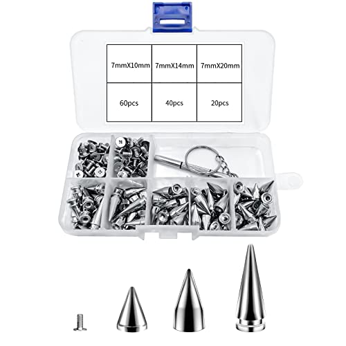 BOSCOW Punk Nieten, 120 Stück Nieten 3 Größen Punk Nietenzange Set Kegelspikes mit Schraubendreher für Taschen, DIY, Lederarbeiten, Armbänder, Halsketten, Kleidung, Schuhe Cover