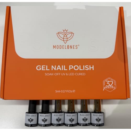 Image of Modelones 32 PCS Gel Nail Polish Set, 28 Colors 2026 Summer LGBT Bright Neon Yellow Pink Blue White Gel Polish with No Wipe Base Coat, Glitter & Glossy & Matte Top Coat LED Nail Art Kit Salon DIY Gift
