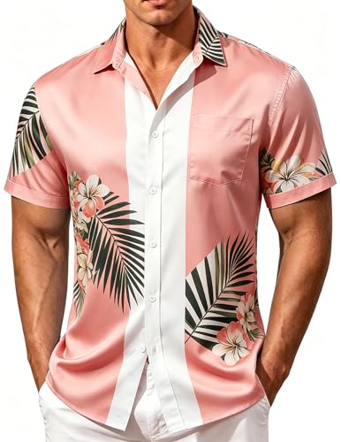 Image of Men's Hawaiian Shirt Tops Vintage Short Sleeve Button Down Beach Shirt Male Tropical Floral Summer Pullover Party Holiday