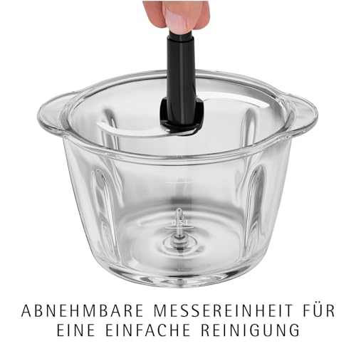 Foto von WMF Kult X elektrischer Zerkleinerer – Mini Zerkleinerer und Blitzhacker mit Glasbehälter und Edelstahlmesser, Multizerkleinerer für Gemüse, Kräuter und Nüsse, spülmaschinenfest, kompakt und langlebig